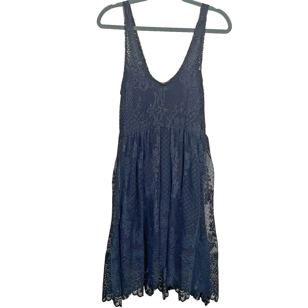Free People Kristal Dress Sze 6 Black Metallic Lace Fit & Flare Party Whimsygoth